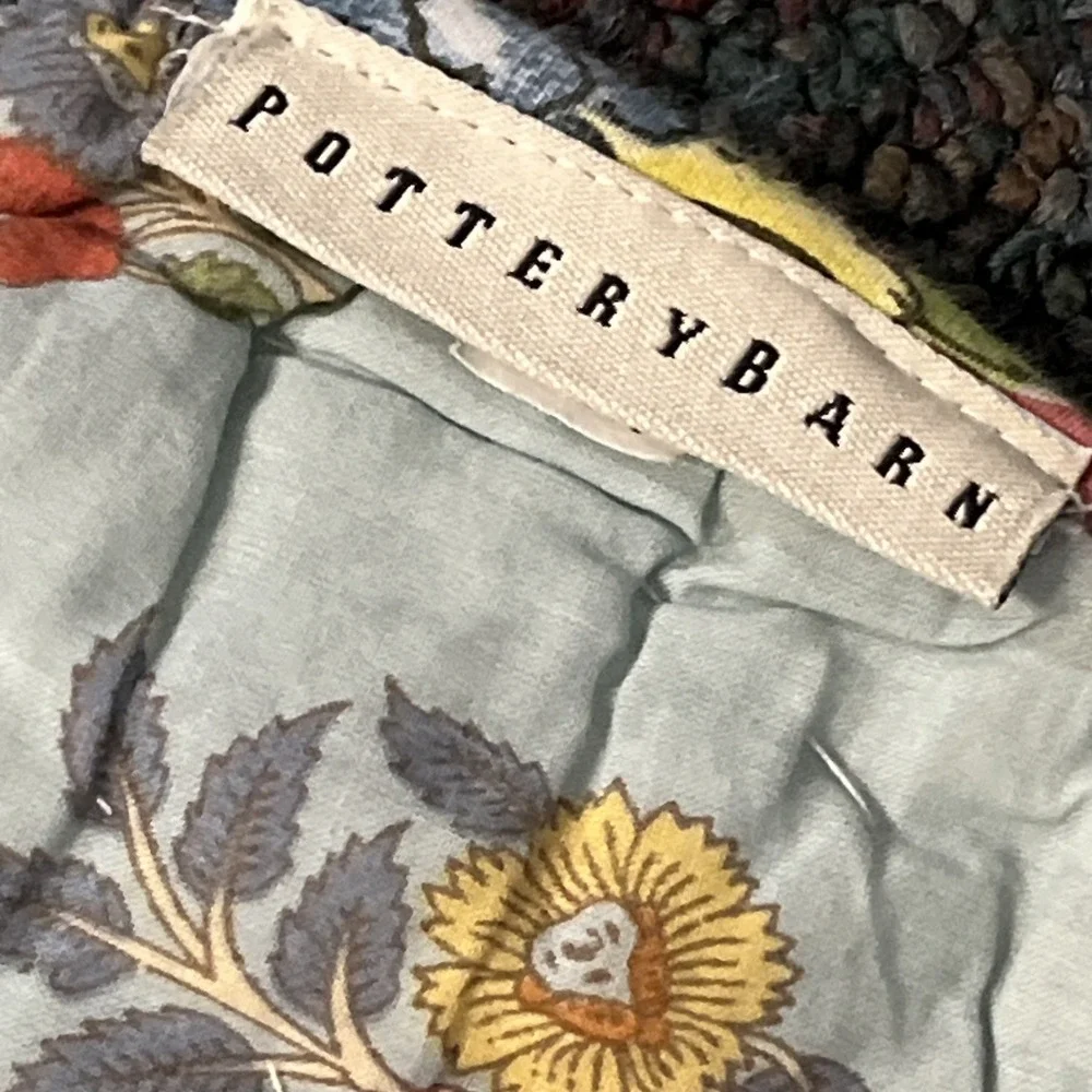 Pottery Barn Queen Quilt & Sham Pic Stitch Blue Pink Floral Paisley Reversible‎